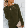 2025 Winter Women's Plush Top Lace Spliced Long Sleeve Warm Sweater Fashion Simple Pullover for Female