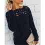 2025 Winter Women's Plush Top Lace Spliced Long Sleeve Warm Sweater Fashion Simple Pullover for Female