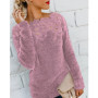 2025 Winter Women's Plush Top Lace Spliced Long Sleeve Warm Sweater Fashion Simple Pullover for Female