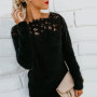 2025 Winter Women's Plush Top Lace Spliced Long Sleeve Warm Sweater Fashion Simple Pullover for Female