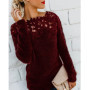 2025 Winter Women's Plush Top Lace Spliced Long Sleeve Warm Sweater Fashion Simple Pullover for Female