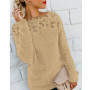 2025 Winter Women's Plush Top Lace Spliced Long Sleeve Warm Sweater Fashion Simple Pullover for Female