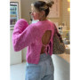 Women's Pink Lace-up Backless Knitted Sweater Cozy Long Sleeve Large Size Pull Knitwears Loose Pullovers Top White Fall 2025 New
