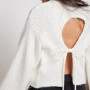 Women's Pink Lace-up Backless Knitted Sweater Cozy Long Sleeve Large Size Pull Knitwears Loose Pullovers Top White Fall 2025 New