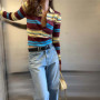 Hooded Striped Full Zip Cropped Knit Jacket Color-Block Slim 2025 Autumn Causal Women Outerwear Fashion Daily Chic Lady Coat