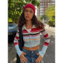 Hooded Striped Full Zip Cropped Knit Jacket Color-Block Slim 2025 Autumn Causal Women Outerwear Fashion Daily Chic Lady Coat