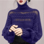 Turtleneck pullover women's autumn and winter 2025 new loose lazy wind outside wear hollow knitted bottoming shirt top
