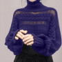 Turtleneck pullover women's autumn and winter 2025 new loose lazy wind outside wear hollow knitted bottoming shirt top