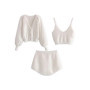 Vintage Set Shaggy Korea Style White Cardigan Furry Single-breasted Button Tank Top Knitted Sweater Jumper 1 Set