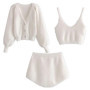 Vintage Set Shaggy Korea Style White Cardigan Furry Single-breasted Button Tank Top Knitted Sweater Jumper 1 Set