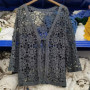 Elegant Summer Hollow Lace Cardigan Sweater Women Wide Loose Floral Knitted Sweater Thin Section Female Spring Autumn Cardigan