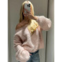 Fashion Solid Off Shoulder Mohair Pullover Women Plush Full Sleeve Loose Short Knitted Sweater Lady Autumn Daily Street Knitwear