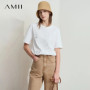 AMII Casual Versatile T-shirt Loose Letter Embroidery 2025 Summer Office Lady Knit Cotton Comfort Tee Top Women Clothes 12552073