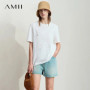 AMII Casual Versatile T-shirt Loose Letter Embroidery 2025 Summer Office Lady Knit Cotton Comfort Tee Top Women Clothes 12552073