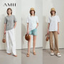 AMII Casual Versatile T-shirt Loose Letter Embroidery 2025 Summer Office Lady Knit Cotton Comfort Tee Top Women Clothes 12552073