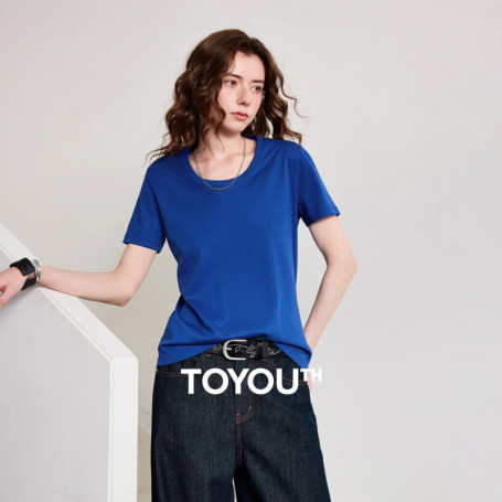 TOYOUTH Women Liquid Ammonia Tees 2026 Spring New Luxury Silk-Like Multi-Color Wrinkle-Resistant Cotton Casual Tops