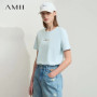 Amii Minimalist T-shirt Women's Tops O-neck Short Sleeves Geometric Decoration Antibacterial Cotton Elastic Casual Tees 12521088