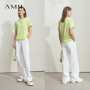 Amii Minimalist T-shirt Women's Tops O-neck Short Sleeves Geometric Decoration Antibacterial Cotton Elastic Casual Tees 12521088
