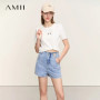 Amii Minimalist T-shirt Women's Tops O-neck Short Sleeves Geometric Decoration Antibacterial Cotton Elastic Casual Tees 12521088