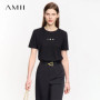 Amii Minimalist T-shirt Women's Tops O-neck Short Sleeves Geometric Decoration Antibacterial Cotton Elastic Casual Tees 12521088