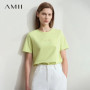 Amii Minimalist T-shirt Women's Tops O-neck Short Sleeves Geometric Decoration Antibacterial Cotton Elastic Casual Tees 12521088