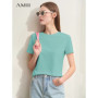 Amii Minimalism Women T-shirts 2024 Summer New Casual Basic O-Neck Slim Short-sleeve Female Dopamine Color Solid Tees 12442327