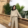 2023 Winter Knitted 2 Pieces Set Tracksuits Women Thick Warm O-neck Loose Sweater+Ankle-Length Pants Warm Cashmere Suit