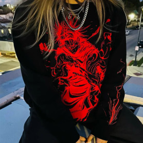 New Hip Hop Gothic Anime Print Streetwear Knitted Sweater Pullover Autumn Harajuku Sweater Women Knitwear Sweate Pullover