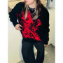 New Hip Hop Gothic Anime Print Streetwear Knitted Sweater Pullover Autumn Harajuku Sweater Women Knitwear Sweate Pullover