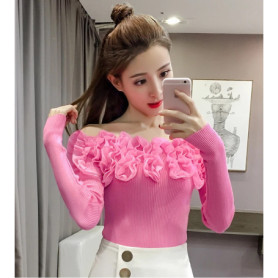 Autumn Women Knitting Full Sleeve Patchwork Sweaters Pullovers Girls Slim Floral Knitted Knitwear Tops GTA014