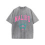 Malibu Beach Washed T-Shirt Women Letter Printing Cotton T Shirt Comfortable Crewneck Tops Casual Oversized Tees Female Clothes