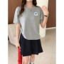 Summer Women's T-Shirt 100 Cotton Sweater Short Sleeve Knit Round Neck Ladies Top Loose Fashion Embroidery Tees Blouse Pullover