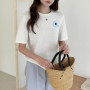 Summer Women's T-Shirt 100 Cotton Sweater Short Sleeve Knit Round Neck Ladies Top Loose Fashion Embroidery Tees Blouse Pullover
