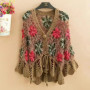 Three-Dimensional Flower Openwork Crocheted Sweater Cardigan Women's Spring And Autumn New Heavy Industry Joker Sweater 3XL Coat