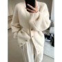 Long section in autumn and winter 100 pure cashmere cardigan lazy wind loose high-end autumn thick sweater coat.