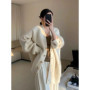 Long section in autumn and winter 100 pure cashmere cardigan lazy wind loose high-end autumn thick sweater coat.