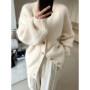 Long section in autumn and winter 100 pure cashmere cardigan lazy wind loose high-end autumn thick sweater coat.