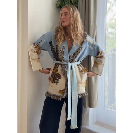 Knitted Tassel Patchwork Belts Cardigans Women Elegant Loose V-neck Colorful Female Sweaters 2025 Autumn Street Vacation Tops