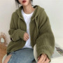 Woman Japanese Retro Hooded Knitted Cardigan Female Autumn Winter Zipper Pockets Sweater Coat Women Casual Loose Solid Knitwear