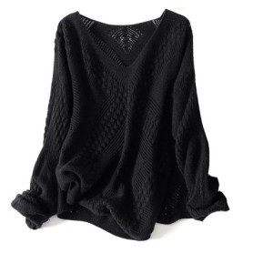 Plus Size 6XL 150kg Autumn Winter Women Long Sleeve Loose Solid Color Sweater Hollow Out Oversized Pullover Casual Knitted Tops