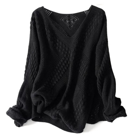 Plus Size 6XL 150kg Autumn Winter Women Long Sleeve Loose Solid Color Sweater Hollow Out Oversized Pullover Casual Knitted Tops