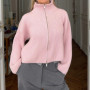 Chic Women's Zipper High Neck Knit Cardigan Premium Fashionable Soild Color Quality Loose Fall Winter Sweater Coat