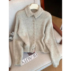 Autumn Winter New Retro Fashion Solid Slim Knitted Cardigan Tops Women's Single Breasted Long Sleeved Short Sweater Streetwear