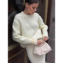 Hirsionsan Basic O Neck Basic Sleeve Sweater Women 2025 Oversized Short Knitted Wool Pullover Female Casual Thick Warm Soft Tops