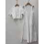 Spring New 2 Colors Female A-Line Temperament Slim Sling Dress + Single Breasted O-Neck Short Cardigan Tops