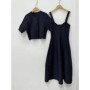 Spring New 2 Colors Female A-Line Temperament Slim Sling Dress + Single Breasted O-Neck Short Cardigan Tops