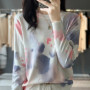 Autumn And Winter New Worsted Wool And Mulberry Silk Printed Round Neck Sweater Fashion Joker Knit Loose Bottoming Shirt Top