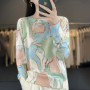 Autumn And Winter New Worsted Wool And Mulberry Silk Printed Round Neck Sweater Fashion Joker Knit Loose Bottoming Shirt Top