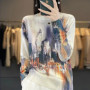 Autumn And Winter New Worsted Wool And Mulberry Silk Printed Round Neck Sweater Fashion Joker Knit Loose Bottoming Shirt Top