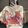 Autumn And Winter New Worsted Wool And Mulberry Silk Printed Round Neck Sweater Fashion Joker Knit Loose Bottoming Shirt Top